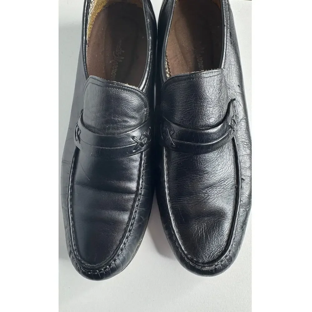 1990s Donato Marrone Black Leather Penny Loafers Brazil Men’s 10.5 M